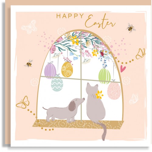 Cat Dog Easter Card